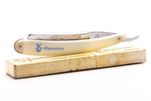 7/8" Filarmonica 14 Doble Temple Jose Monserrat Pou Straight Razor With Blue Inlay