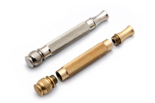Gillette Ball End Replica Handle - Universally Threaded Billet Brass Factory Nickel