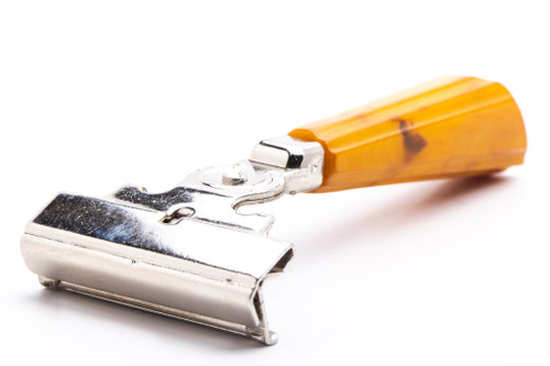 1950's Schick Injector Single Edge Razor with Butterscotch Bakelite Handle | Factory Nickel Revamp